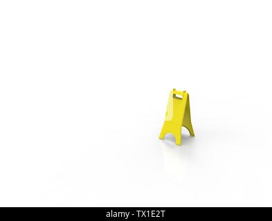 3D-Rendering für eine Leere gelbe nassen Boden zeichen Vorlage in weißem Hintergrund. Stockfoto