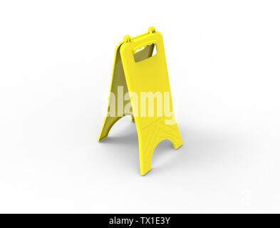 3D-Rendering für eine Leere gelbe nassen Boden zeichen Vorlage in weißem Hintergrund. Stockfoto