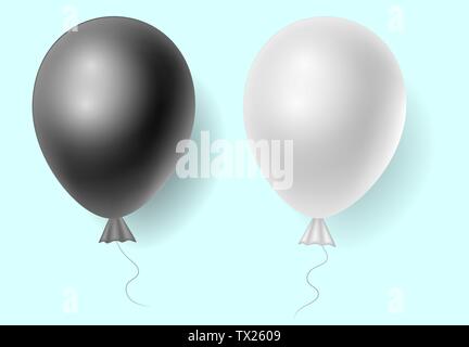 Vektor realistische Weiße und Schwarze helium Luftballons auf blauem Hintergrund. Taamplate für die Grußkarte. Dreidimensionale Darstellung. Eps 10. Stock Vektor