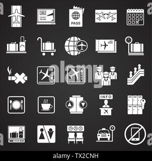 Flughafen ähnliche Symbole auf schwarzem Hintergrund für Grafik- und Webdesign. Einfachen Vektor unterzeichnen. Internet Konzept Symbol für Website Taste oder mobile App Stock Vektor