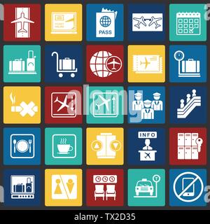 Flughafen ähnliche Symbole auf Quadrate Hintergrund für Grafik- und Webdesign. Einfachen Vektor unterzeichnen. Internet Konzept Symbol für Website Taste oder Stock Vektor