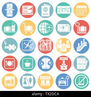 Flughafen ähnliche Symbole auf Farbe Kreise Hintergrund für Grafik- und Webdesign. Einfachen Vektor unterzeichnen. Internet Konzept Symbol für Website Taste oder Stock Vektor
