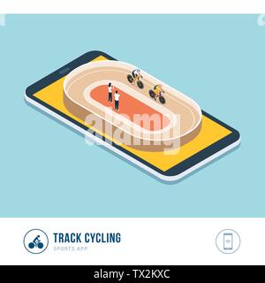 Professionelle Sport Wettbewerb: track Radfahren, Radfahrer Fahrrad während eines Rennens Stock Vektor