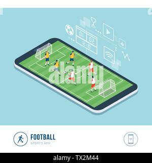 Professionelle Sport Wettbewerb: Fußball, Fußball Mannschaften spielen zusammen in einer Meisterschaft, mobile App Stock Vektor