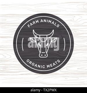 Ein Stier in einer linearen Stil für eine Farm Logo auf dem Hintergrund der Vektor Holz Textur gezeichnet. Stock Vektor