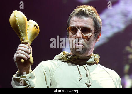Prag, Tschechische Republik. Juni, 2019 21. Englischer Sänger Liam Gallagher führt während der Metronom Music Festival in Prag, Tschechische Republik, am Freitag, 21. Juni 2019. Credit: Ondrej Deml/CTK Photo/Alamy leben Nachrichten Stockfoto