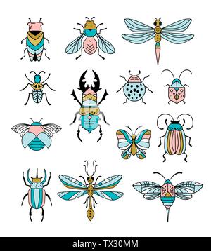 Ungeziefer, Insekten, Schmetterling, Marienkäfer, Käfer, Schwalbenschwanz, libelle Sammlung. Moderne Icons, Symbole und Abbildungen Stock Vektor