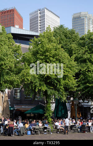 Trinker in Cafes und Bars an einem sonnigen Samstag Nachmittag in Plein in Den Haag, Niederlande Stockfoto