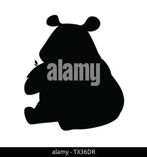 Schwarze Silhouetten niedliche Große Panda auf dem Boden sitzen und hält Bambus Zweig cartoon Animal design Flachbild Vector Illustration. Stock Vektor