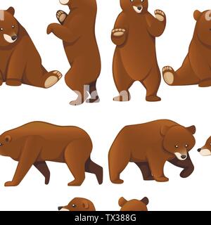 Nahtlose Muster von grizzly Bären. Nordamerika Tier, Braunbär. Cartoon animal Design. Flache Vector Illustration auf weißem Hintergrund Stock Vektor