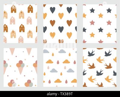 Baby und Kinder nahtlose Muster mit Regenbogen, Zitronen, Eis, Sterne und Herzen. Vektor Design Stock Vektor