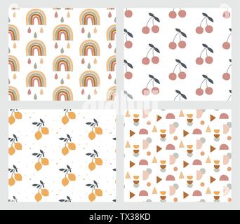 Baby und Kinder nahtlose Muster mit Regenbogen, Zitronen, Eis, Sterne und Herzen. Vektor Design Stock Vektor