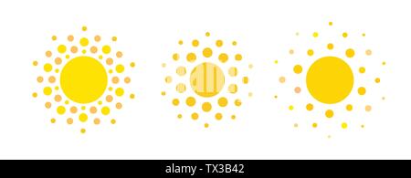 Sun punkte Symbole. Sommer rest unterzeichnen. Reisebüro oder Solarzellen Energie logo Vorlage. Sonnige Kreis Konzept Design. Isolierte Vector Illustration auf Eingestellt Stock Vektor