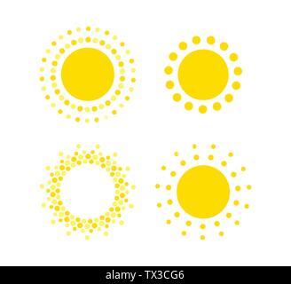 Sun punkte Symbole. Sommer rest unterzeichnen. Reisebüro oder Solarzellen Energie logo Vorlage. Sonnige Kreis Konzept Design. Isolierte Vector Illustration auf Eingestellt Stock Vektor