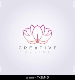 Schöne Blume und Peacock Vector Illustration Design Clipart Symbol Logo Vorlage. Stock Vektor