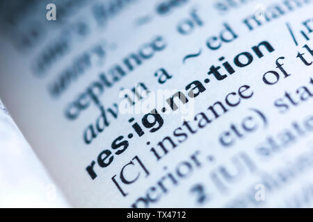 Stichwort in einem Wörterbuch, Resignation Stockfoto