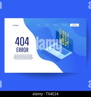 Wartung: Landing Page Template Datei nicht gefunden. Seite mit 404 Fehlerseite auf Laptop Display. Stock Vektor