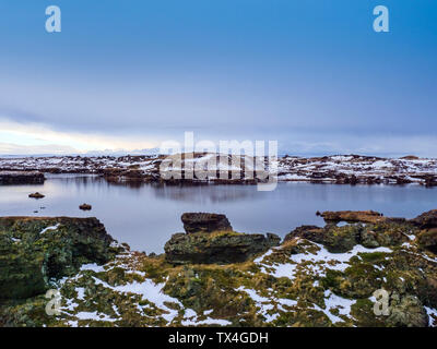 Island, See Myvatn im Winter am frühen Morgen Stockfoto