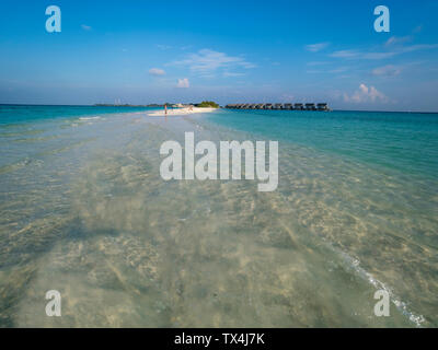 Malediven, Ross Atoll, Wasser Bungalows am Strand Stockfoto