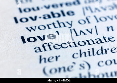 Stichwort in einem Wörterbuch, Liebe Stockfoto