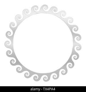 Silber Spiralen. Nahtlose mäander Muster. Wellen in wiederholten Motiv geprägt. Blättern Muster. Dekorative Grenze. Stockfoto