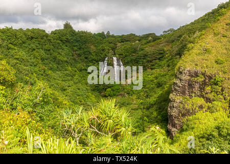 USA, Hawaii, Kauai, Wailua State Park, Aussichtspunkt für Opaekaa Falls Stockfoto