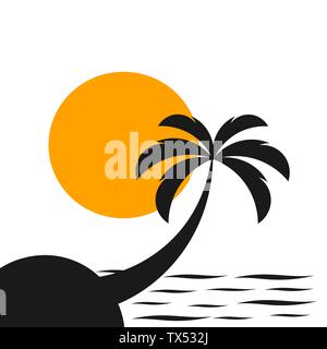 Palme auf der Insel bei Sonnenuntergang. Vector Illustration Stock Vektor