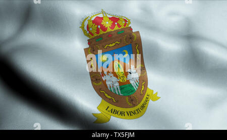 3D-Wehende Flagge von Zacatecas Stadt Detailansicht Stockfoto