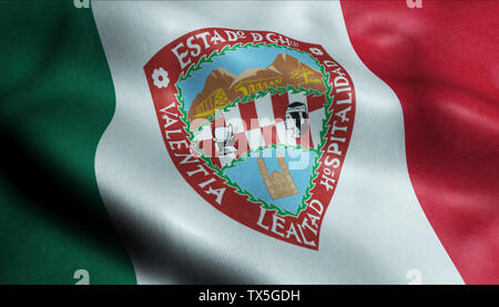 Chihuahua City Flagge Land Mexiko Detailansicht 3D-Rendering Stockfoto