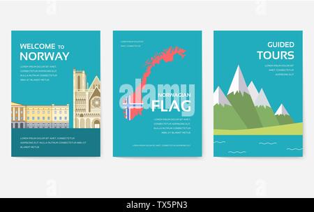 Satz von Norwegen Land ornament Travel Tour Concept. Monument, das traditionelle, Zeitschrift, Buch, Plakat, Abstract, Element. Vektor dekorative ethnischen Grußkarte oder Einladung design Stock Vektor