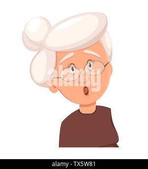 Gesichtsausdruck von Großmutter, überrascht. Emotion der alten Frau. Vector Illustration auf weißem Hintergrund Stock Vektor