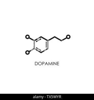 Dopamin molekularen Struktur. neurotransmitter Molekül. Skelettmuskulatur chemische Formel. Hormon von Glück und Freude. Vektor linie Abbildung auf isolierte Stock Vektor