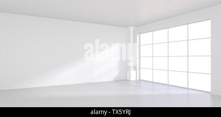 Licht fallen aus dem Fenster in das weiße Zimmer das Licht gestreut. 3D-Rendering Stockfoto