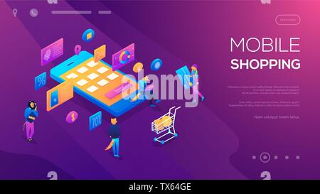 Flache isometrische auf weißem Hintergrund. UX/UI Design Konzept mit Charakter und Text platzieren. Kann für Webbanner, Infografiken, header Bilder Vector Illustration. Stock Vektor