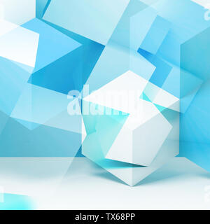 Abstrakte square grafischen Hintergrund, Blau Weiß Mesh von chaotischen geometrische Formen. 3D Rendering illustration Stockfoto