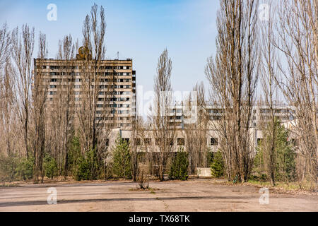 Hauptplatz von verlassenen Stadt Pripyat Sperrzone von Tschernobyl in der Ukraine Stockfoto