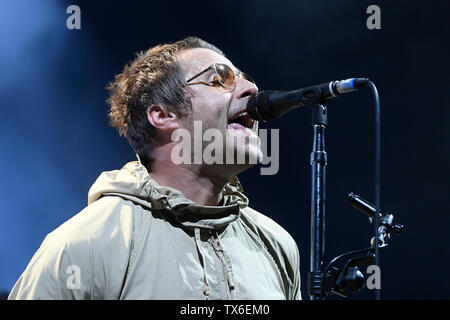 Englischer Sänger Liam Gallagher führt während der Metronom Music Festival in Prag, Tschechische Republik, am Freitag, 21. Juni 2019. (CTK Photo/Ondrej Deml) Stockfoto