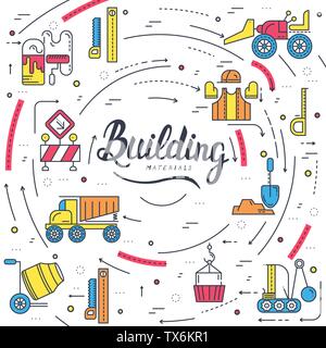 Bauherren, Arbeit Job und Arbeiten mit schweren Fahrzeugen Konzept. Flache Arbeiter auf der Baustelle vektor design Illustration Stock Vektor