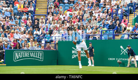 Eastbourne, Großbritannien. 24. Juni, 2019. Fernando Verdasco Spanien serviert gegen John millman von Australien während ihres Gleichen an die Natur Tal internationalen Tennisturnier in Devonshire Park in Eastbourne statt. Foto: Simon Dack/Alamy leben Nachrichten Stockfoto