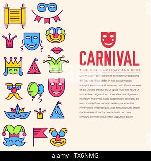 Feier Festival Party equipment dünne Linien illustrationss eingestellt. Vektor masquerade Karneval Sammlung design Illustrationen Konzept. Stock Vektor