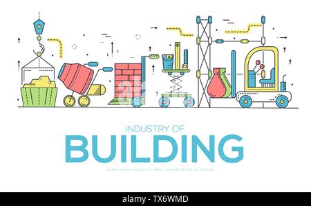 Bauherren, Arbeit Job und Arbeiten mit schweren Fahrzeugen Konzept. Flache Arbeiter auf der Baustelle vektor design Illustration. Stock Vektor