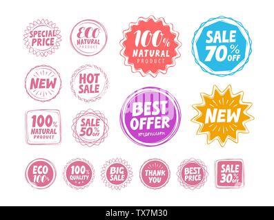 Verkauf, Etiketten eingestellt. Sprechblasen oder Symbole chatten. Farbigen Elementen. Vector Illustration Stock Vektor