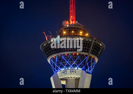 Oben in der Stratosphäre bei Nacht, Las Vegas, Nevada, USA Stockfoto