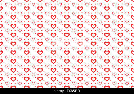 Rote Herzen nahtlose Muster auf weißem Hintergrund für Gewebe, Textil oder Tapete. Schönen kleinen Herzen Muster. Stockfoto