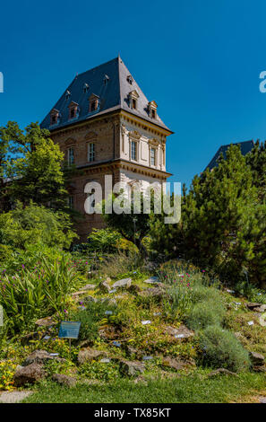 Italien Piemont Turin Valentino botanischer Garten - Ansicht mit Valentino Schloss Stockfoto