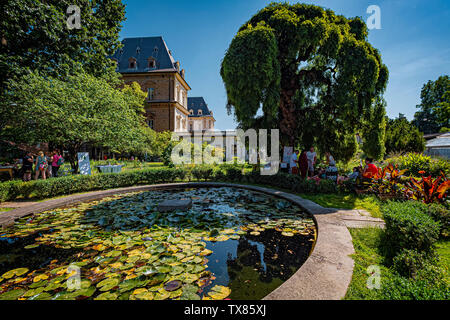 Italien Piemont Turin Valentino botanischer Garten - Ansicht mit Valentino Schloss Stockfoto