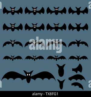 Satz von Halloween Fliegen Fledermäuse für ihr Design, Game, Karte. Große Sammlung von Bat Silhouetten. Dekoration Elemente. Vector Illustration. Stock Vektor