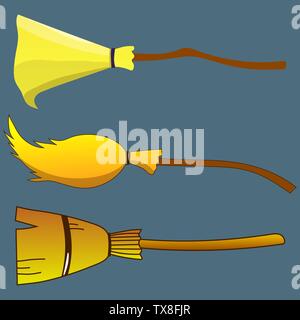 Satz von Halloween Hexen Besen. Traditionelle Halloween Symbol, Zubehör Objekt, Cartoon Besen. Vector Illustration für Ihr Design. Stock Vektor