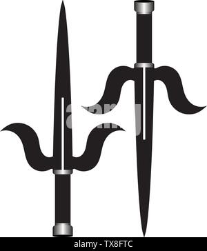 Sai Ninja Waffe isoliert auf weißem Hintergrund. Traditionelle japanische Waffe. Vektor Illustratoin für Ihr Design, Game, Karte. Stock Vektor