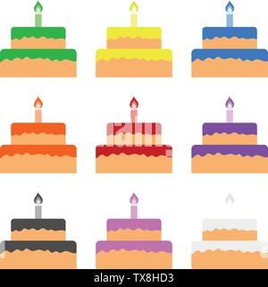 Satz farbiger Kuchen isoliert auf weißem Hintergrund. Vector Illustration für Ihr Design, Game, Karte. Stock Vektor